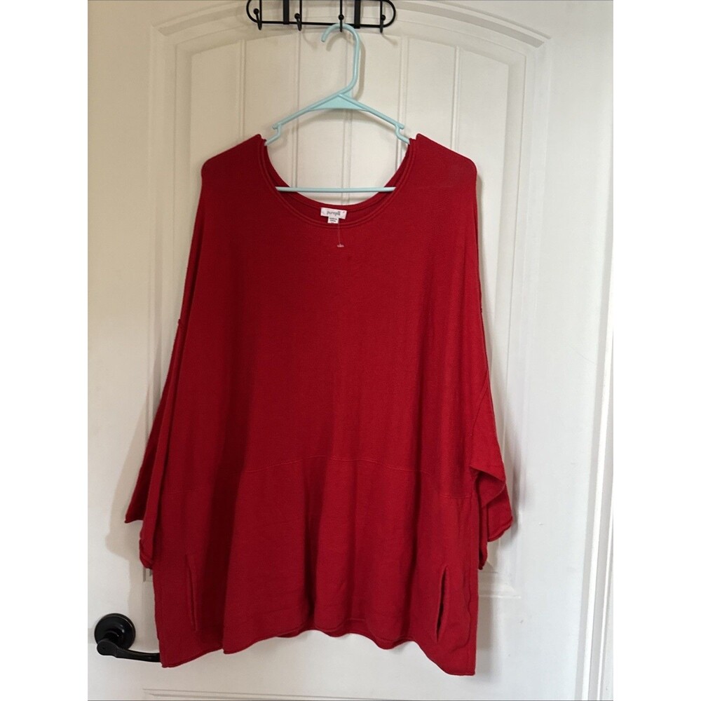 Pure Jill Sweater Red Kimono Sleeves Size XL Oversized Cotton Cashmere Blend